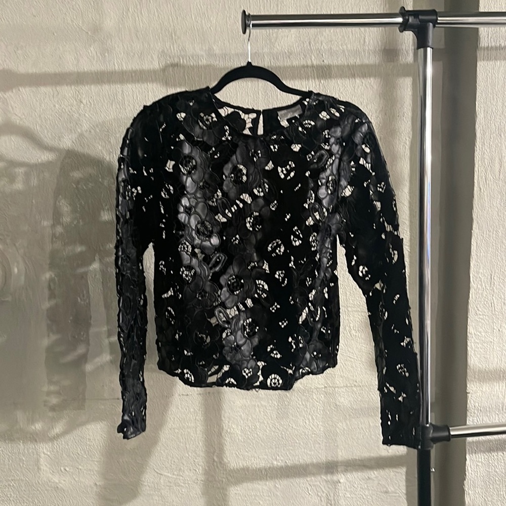 Bisou Bisou Black Vegan Leather Lace Cutout Top